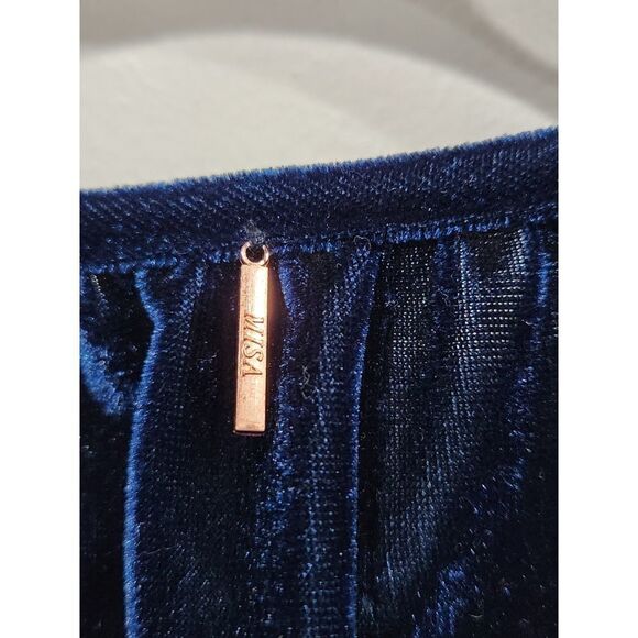 Misa Los Angeles Luca Midnight Blue Velvet Embroidered Sleeves Shift Dress, XS - Picture 10 of 13